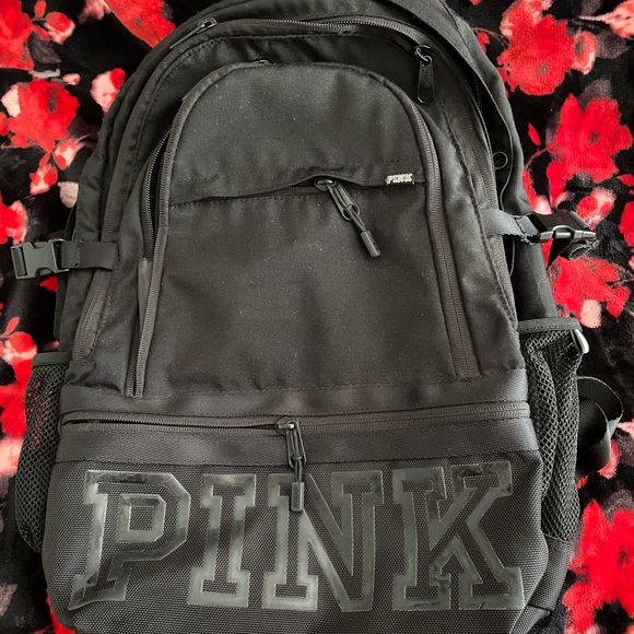 all black pink bookbag